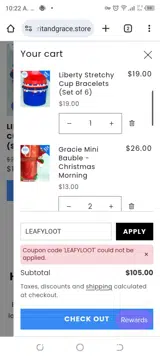 LEAFYLOOT coupon verification screenshot