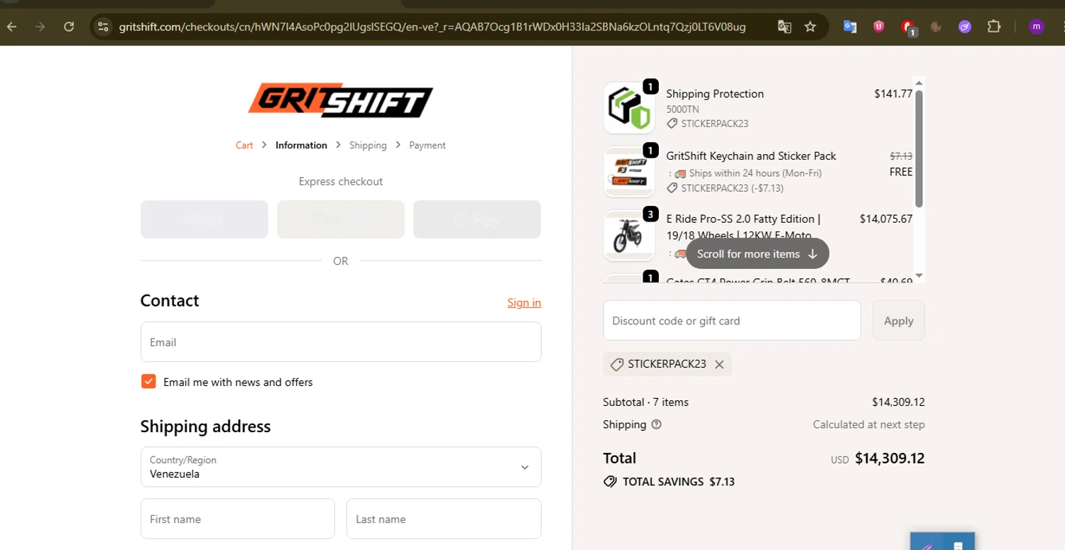 GritShift checkout page showing GritShift discount code box | Screenshot taken by SimplyCodes community member on Jan 6, 2026