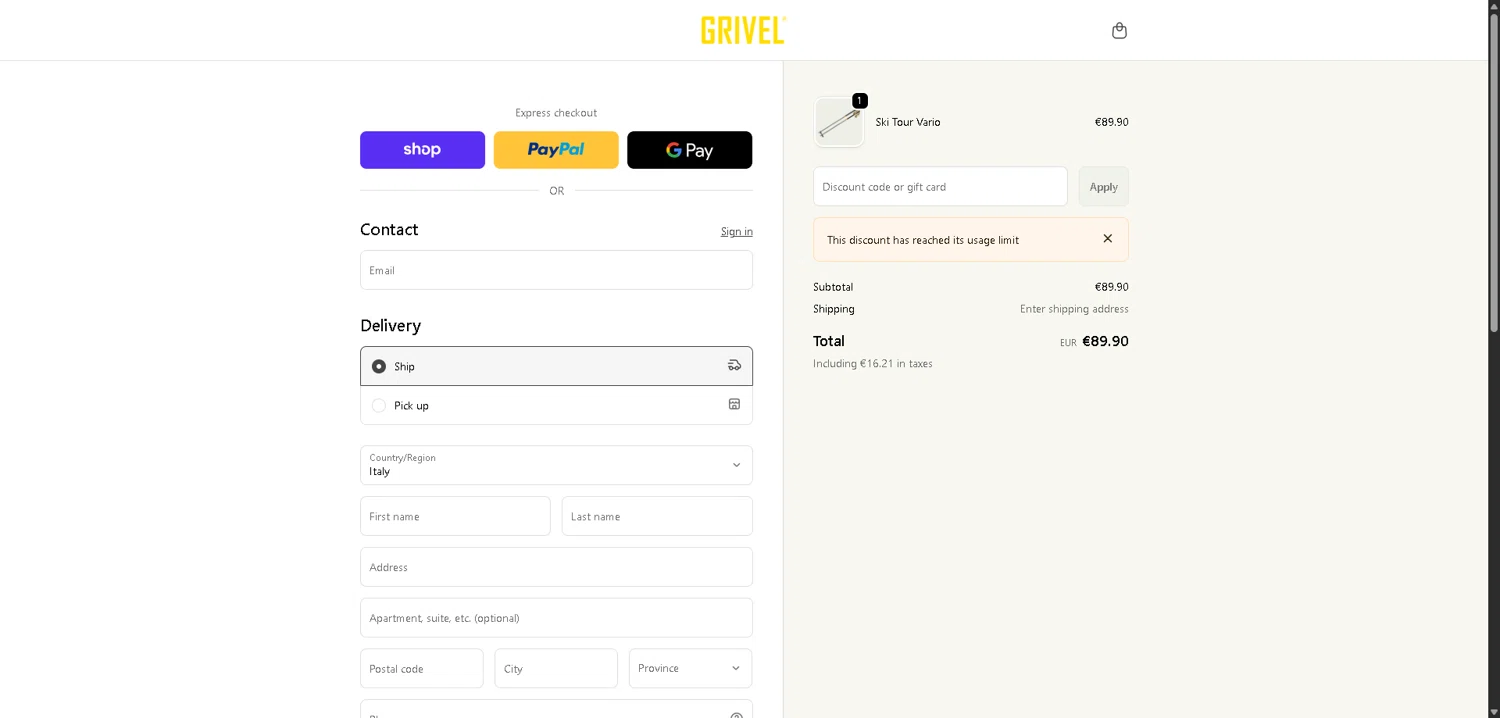 Grivel promo code screenshot showing code BFKFQQLD applied at Grivel checkout page. Uploaded by SimplyCodes community member VictoriousFinder4393 on Jan 26, 2026