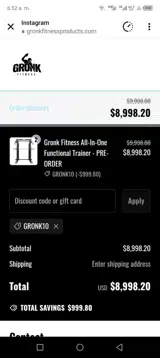 Gronk Fitness coupon verification screenshot