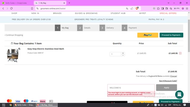 Groomers Online checkout page showing Groomers Online discount code box | Screenshot taken by SimplyCodes community member on Dec 8, 2024