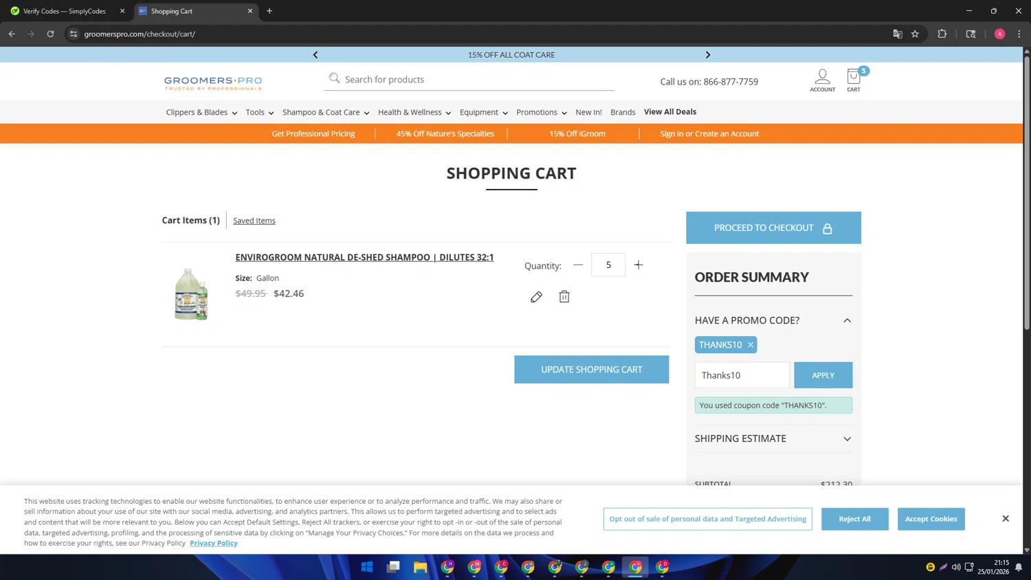 Groomers Pro checkout page showing Groomers Pro promo code box | Screenshot taken by SimplyCodes community member on Jan 26, 2026