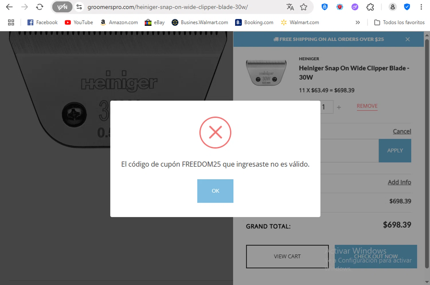 Groomers Pro promo code screenshot showing code FREEDOM25 applied at Groomers Pro checkout page. Uploaded by SimplyCodes community member FrancyB on Jul 29, 2025
