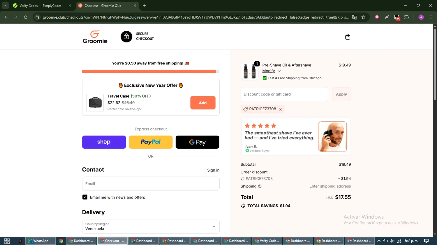 Groomie Club checkout page showing Groomie Club promo code box | Screenshot taken by SimplyCodes community member on Jan 8, 2026