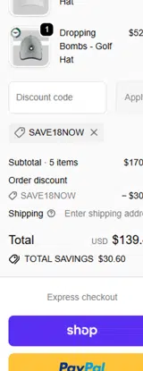 SAVE18NOW coupon verification screenshot