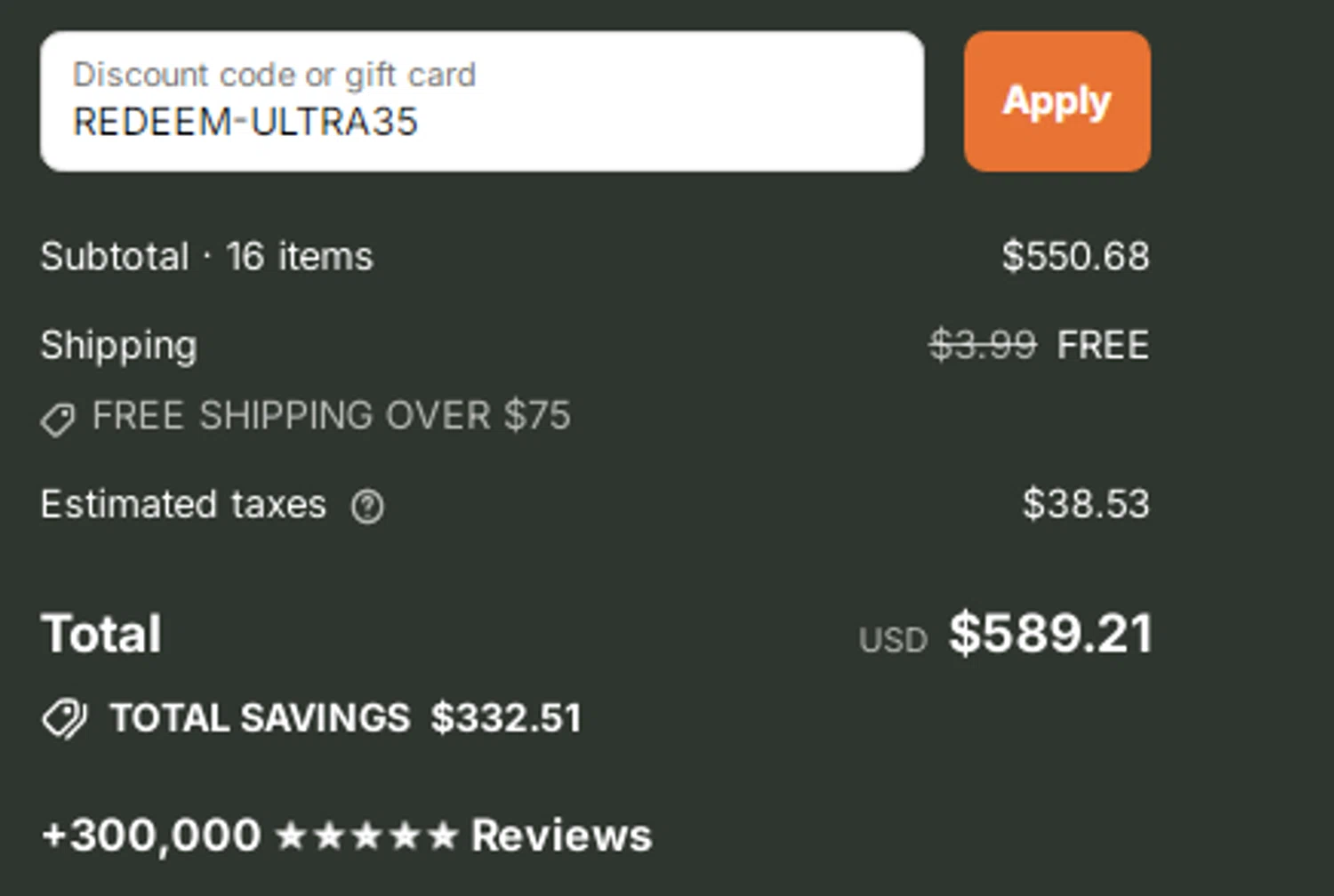 Groove Life discount code screenshot showing code REDEEM-ULTRA35 applied at Groove Life checkout page. Uploaded by SimplyCodes community member MoneySpotter869 on Jul 26, 2025