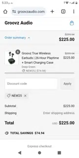 Groovz Audio coupon verification screenshot