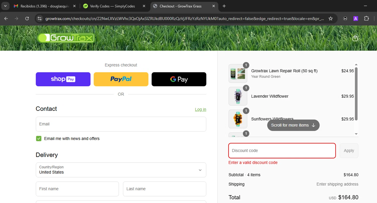 Grotrax promo code screenshot showing code INSTA20 applied at Grotrax checkout page. Uploaded by SimplyCodes community member WiseLegend5590 on May 20, 2025