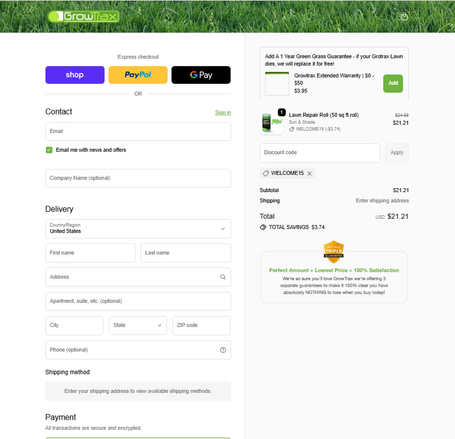 Grotrax promo code screenshot showing code WELCOME15 applied at Grotrax checkout page. Uploaded by SimplyCodes community member reggiesmith on Jan 2, 2026