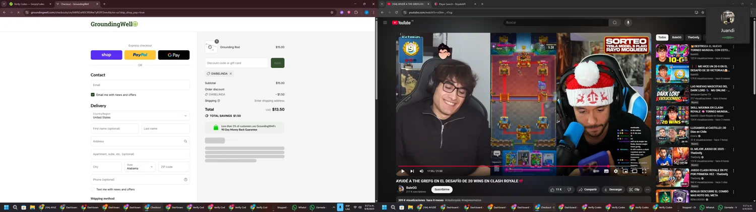 GroundingWell discount code screenshot showing code GWBELINDA applied at GroundingWell checkout page. Uploaded by SimplyCodes community member BargainGuardian280 on Sep 6, 2025