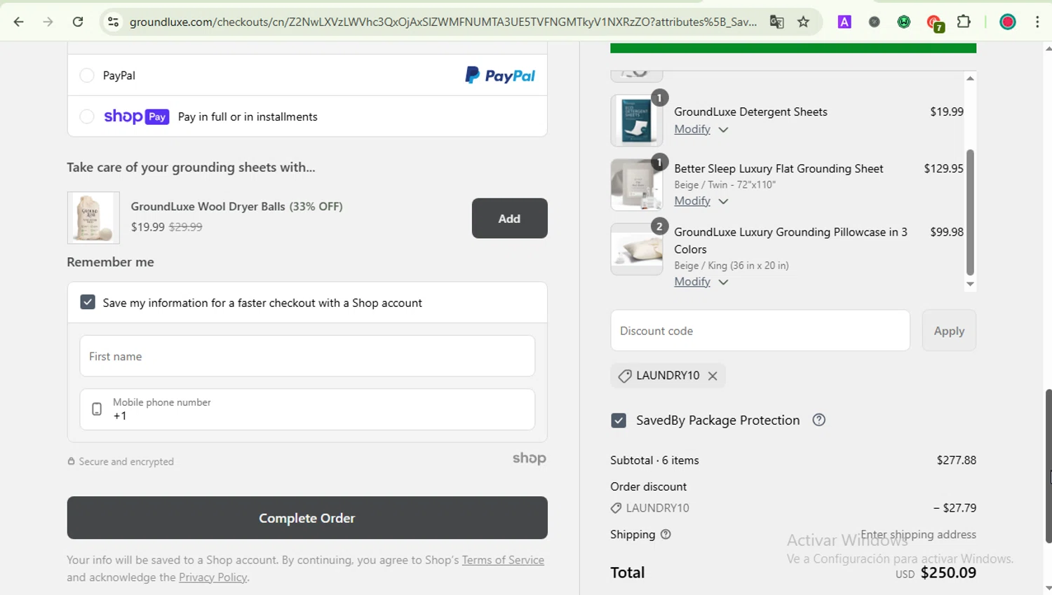 GroundLuxe discount code screenshot showing code LAUNDRY10 applied at GroundLuxe checkout page. Uploaded by SimplyCodes community member LOVECOUPON on May 22, 2025