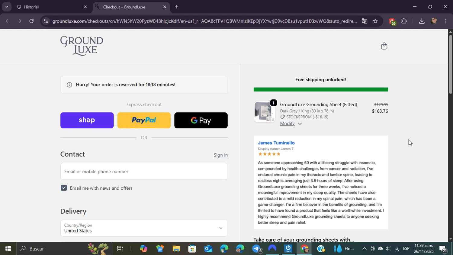 GroundLuxe discount code screenshot showing code STOCKSPROM applied at GroundLuxe checkout page. Uploaded by SimplyCodes community member ShieldEagle9436 on Nov 26, 2025