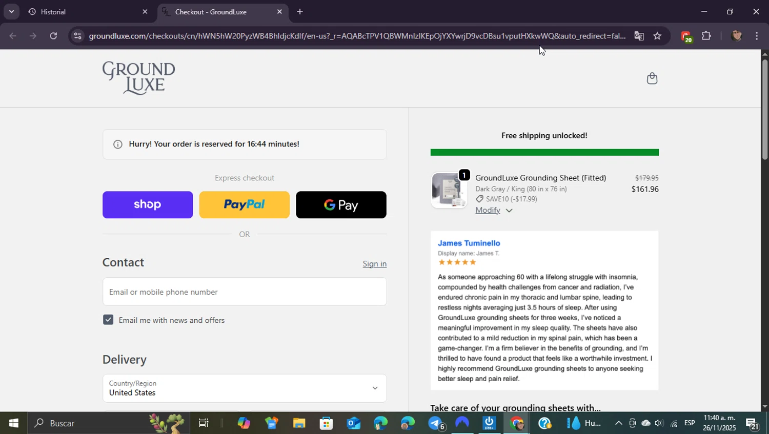 GroundLuxe discount code screenshot showing code SAVE10 applied at GroundLuxe checkout page. Uploaded by SimplyCodes community member ShieldEagle9436 on Nov 26, 2025