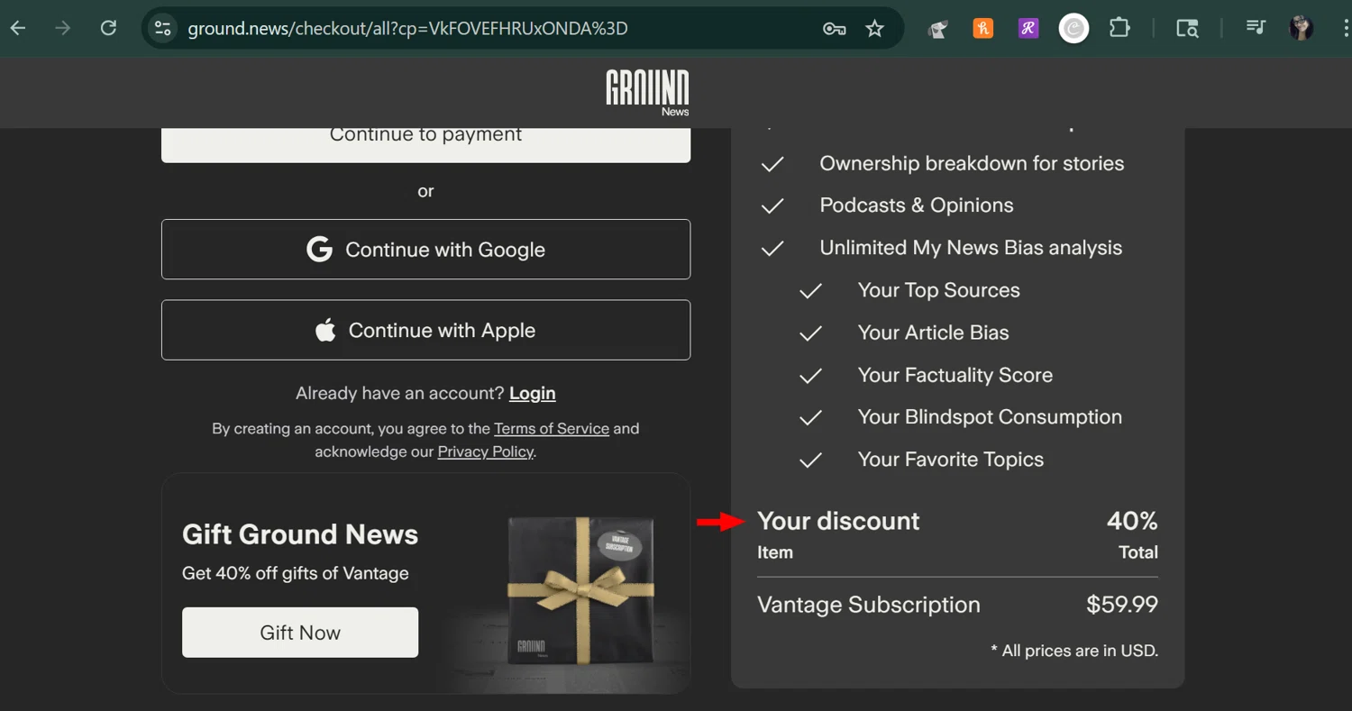 Ground News promo code screenshot showing code THEO applied at Ground News checkout page. Uploaded by SimplyCodes community member MarUmi on Jul 2, 2025