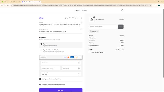 Grovemade checkout page showing Grovemade discount code box | Screenshot taken by SimplyCodes community member on Aug 31, 2025