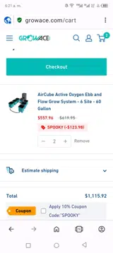 Grow Ace coupon verification screenshot