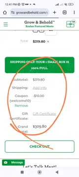 Welcome10 coupon verification screenshot