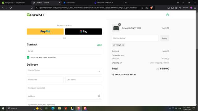 Growatt checkout page showing Growatt discount code box | Screenshot taken by SimplyCodes community member on Dec 12, 2024