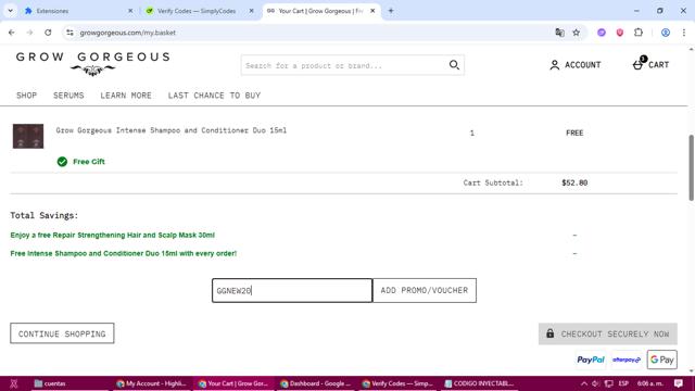 Grow Gorgeous checkout page showing Grow Gorgeous discount code box | Screenshot taken by SimplyCodes community member on Aug 19, 2025