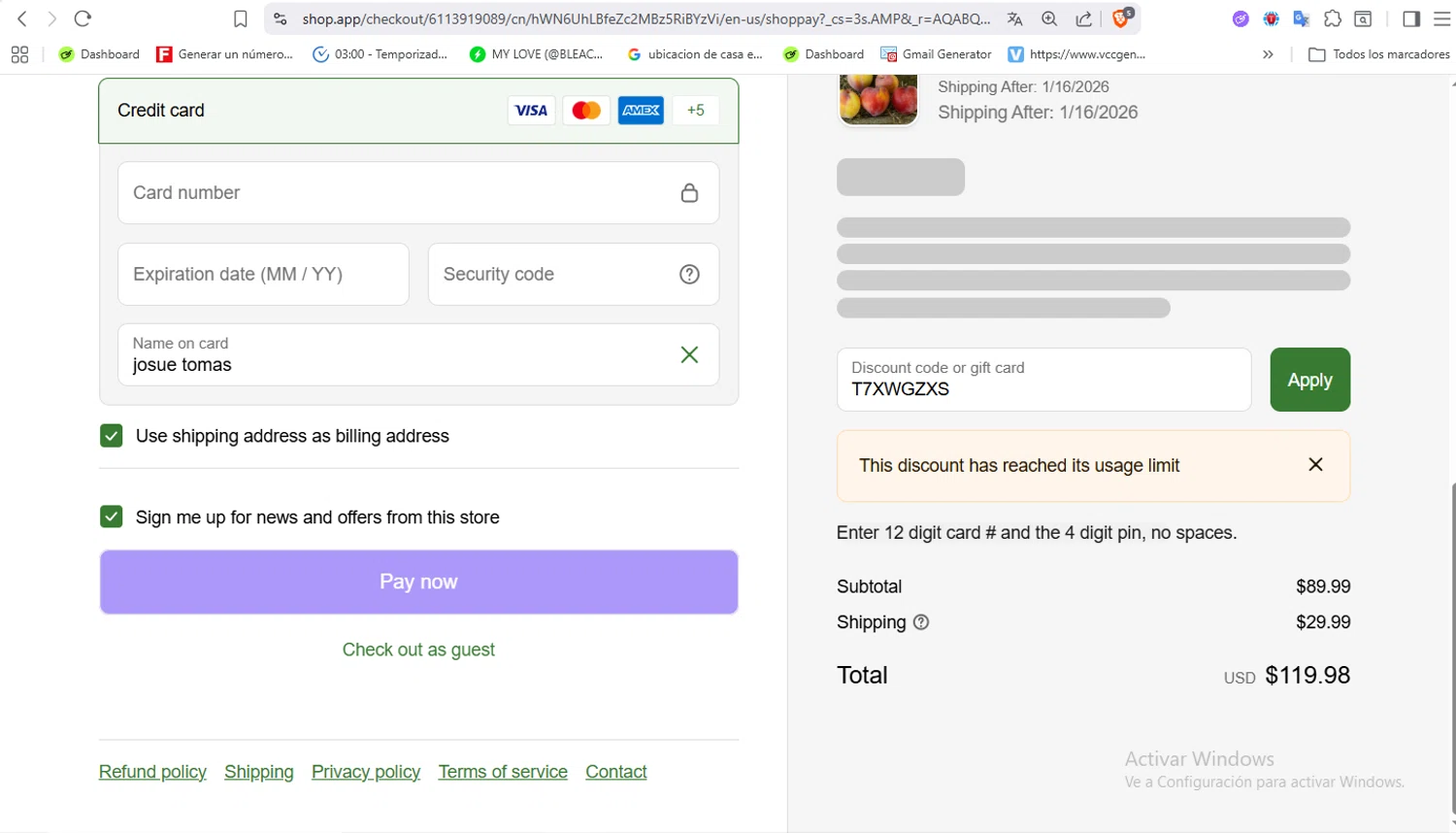 Grow Organic promo code screenshot showing code T7XWGZXS applied at Grow Organic checkout page. Uploaded by SimplyCodes community member VoucherFalcon3942 on Dec 16, 2025