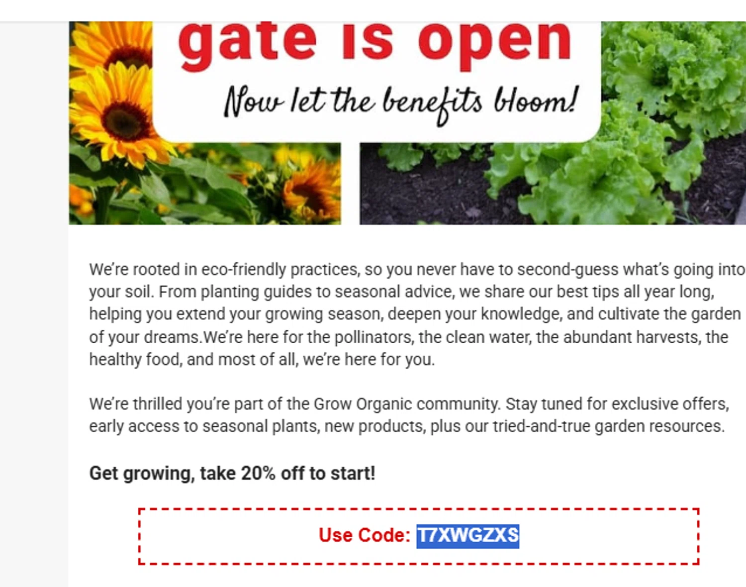 Grow Organic promo code screenshot showing code T7XWGZXS applied at Grow Organic checkout page. Uploaded by SimplyCodes community member ashe1986 on Dec 8, 2025