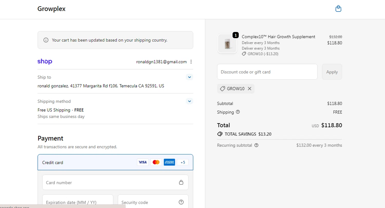 Growplex checkout page showing Growplex discount code box | Screenshot taken by SimplyCodes community member on Feb 14, 2026