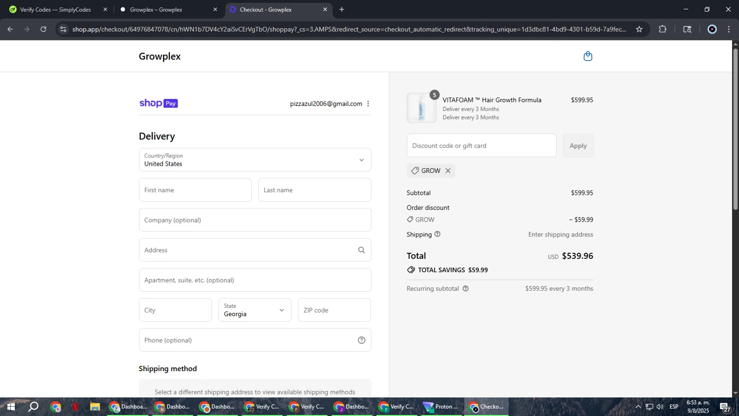 Growplex discount code screenshot showing code GROW applied at Growplex checkout page. Uploaded by SimplyCodes community member RoyalBoss4384 on Aug 9, 2025