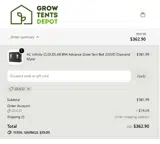 Grow Tents Depot coupon verification screenshot