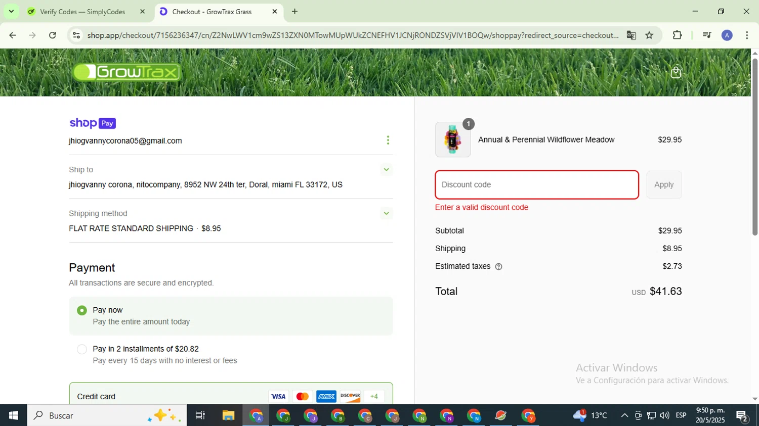 Growtrax promo code screenshot showing code WELCOME20 applied at Growtrax checkout page. Uploaded by SimplyCodes community member TreasureCaptain5531 on May 21, 2025