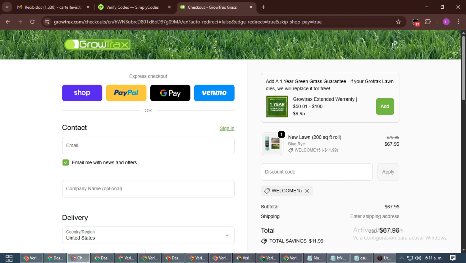Growtrax promo code screenshot showing code WELCOME15 applied at Growtrax checkout page. Uploaded by SimplyCodes community member RewardScout5160 on Oct 9, 2025