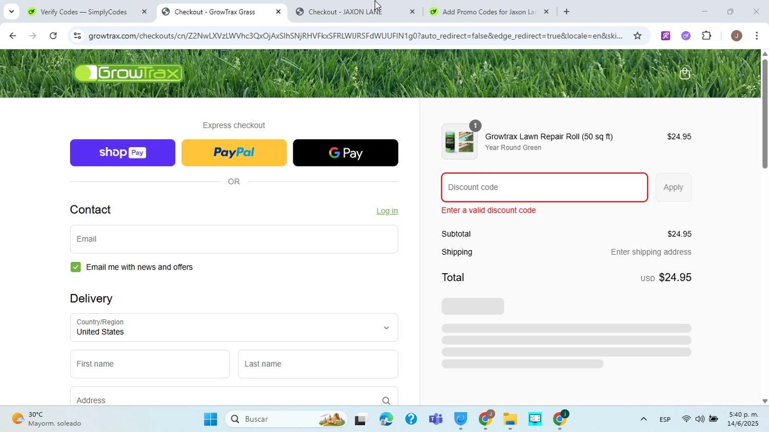 Growtrax promo code screenshot showing code USA15 applied at Growtrax checkout page. Uploaded by SimplyCodes community member ABHF23 on Jun 14, 2025