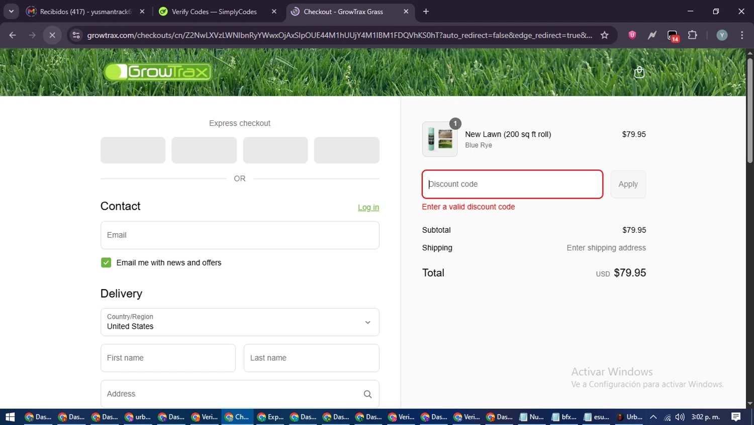 Growtrax promo code screenshot showing code USA20 applied at Growtrax checkout page. Uploaded by SimplyCodes community member MoneyTiger5162 on Jul 8, 2025