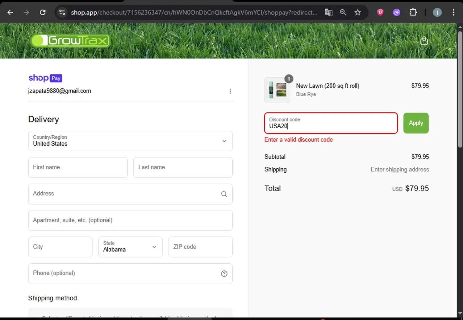 Growtrax promo code screenshot showing code USA20 applied at Growtrax checkout page. Uploaded by SimplyCodes community member VictoriousCurator5776 on Jul 8, 2025