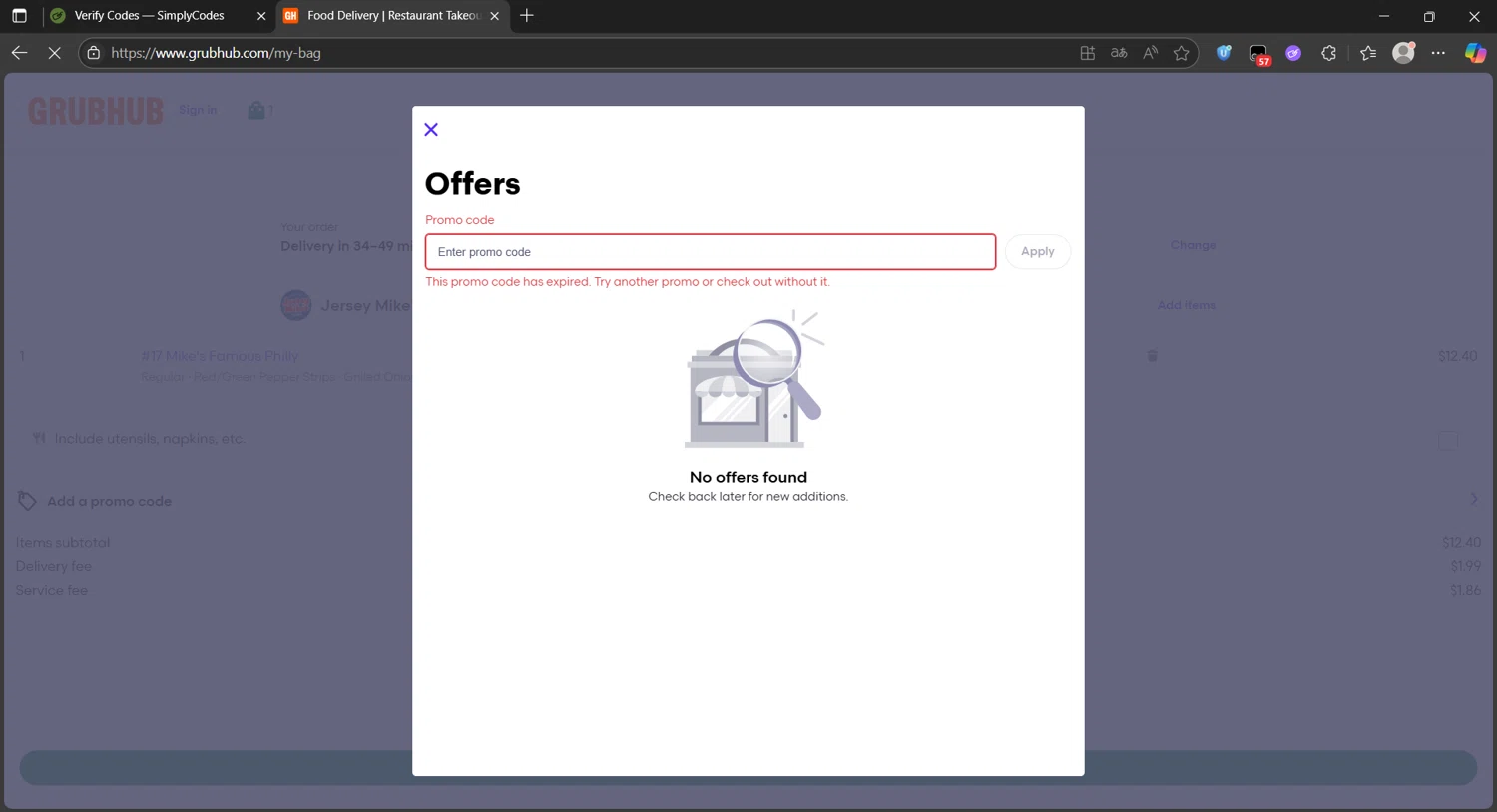 GrubHub promo code screenshot showing code GH20 applied at GrubHub checkout page. Uploaded by SimplyCodes community member PedriGonzalez on Jun 14, 2025