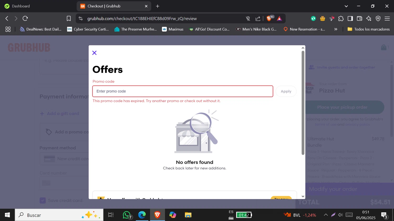 GrubHub promo code screenshot showing code GH4OFF applied at GrubHub checkout page. Uploaded by SimplyCodes community member Jeffersontorrealba on Jun 5, 2025