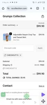 CHECKOUT15 coupon verification screenshot