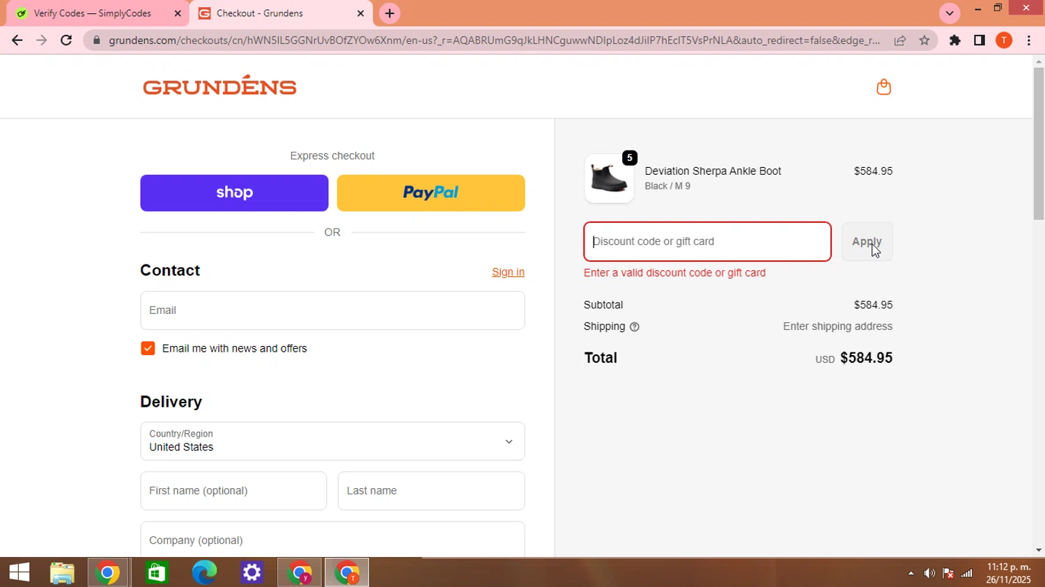 Grundéns promo code screenshot showing code GRUBBZ20 applied at Grundéns checkout page. Uploaded by SimplyCodes community member HHHHHHH on Nov 27, 2025