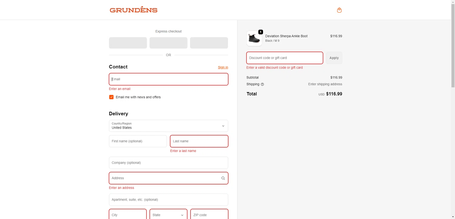 Grundéns promo code screenshot showing code GRUBBZ20 applied at Grundéns checkout page. Uploaded by SimplyCodes community member SilverPioneer1110 on Nov 27, 2025