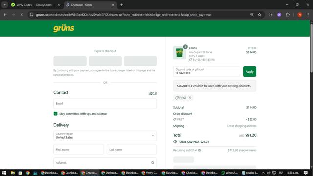 Grüns checkout page showing Grüns promo code box | Screenshot taken by SimplyCodes community member on Sep 11, 2025