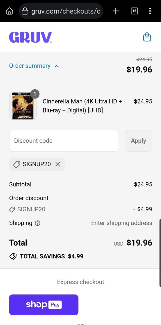 GRUV checkout page showing GRUV promo code box | Screenshot taken by SimplyCodes community member on Jul 28, 2025
