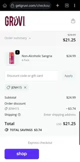 JENH15 coupon verification screenshot