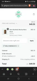 Welcomeback10 coupon verification screenshot