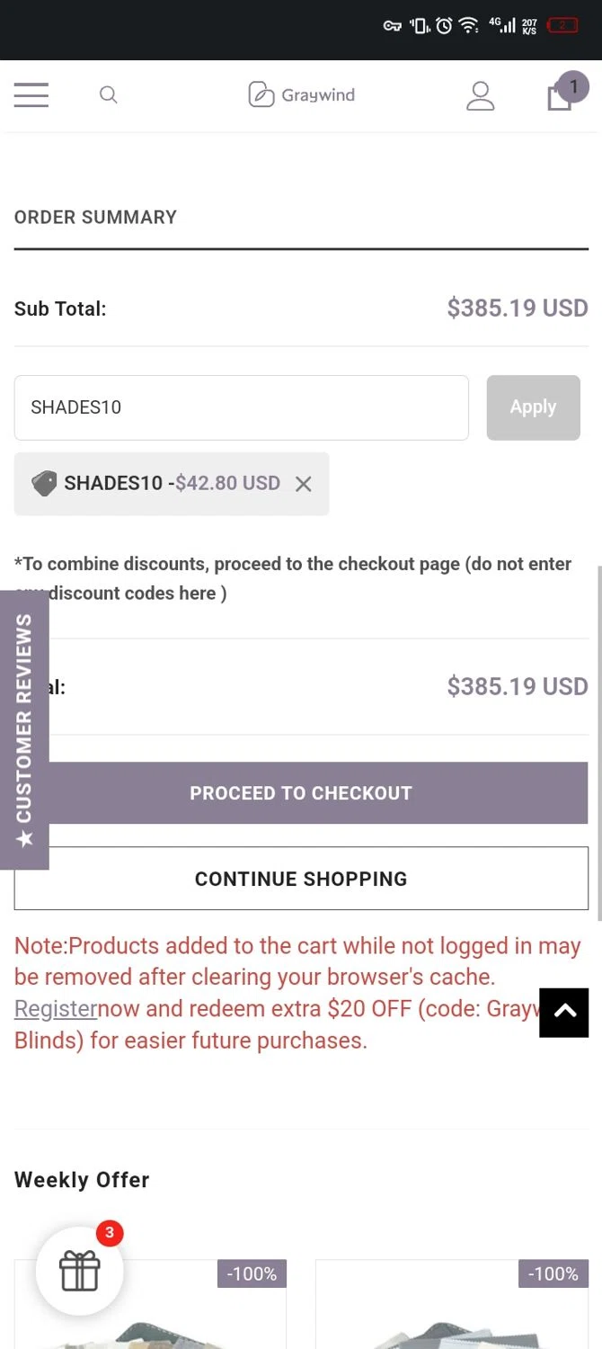 Graywind promo code screenshot showing code SHADES10 applied at Graywind checkout page. Uploaded by SimplyCodes community member Xx_Cogeburras3000_xX on Apr 20, 2025