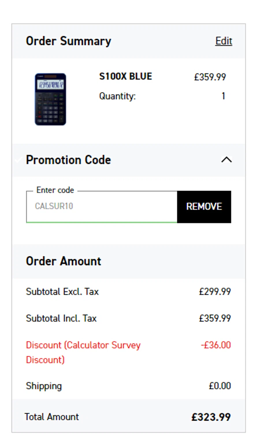 G-Shock promo code screenshot showing code CALSUR10 applied at G-Shock checkout page. Uploaded by SimplyCodes community member RonaldAcunaJr on Jan 17, 2026