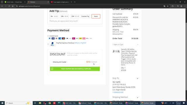 Gshopper checkout page showing Gshopper coupon code box | Screenshot taken by SimplyCodes community member on Sep 3, 2025