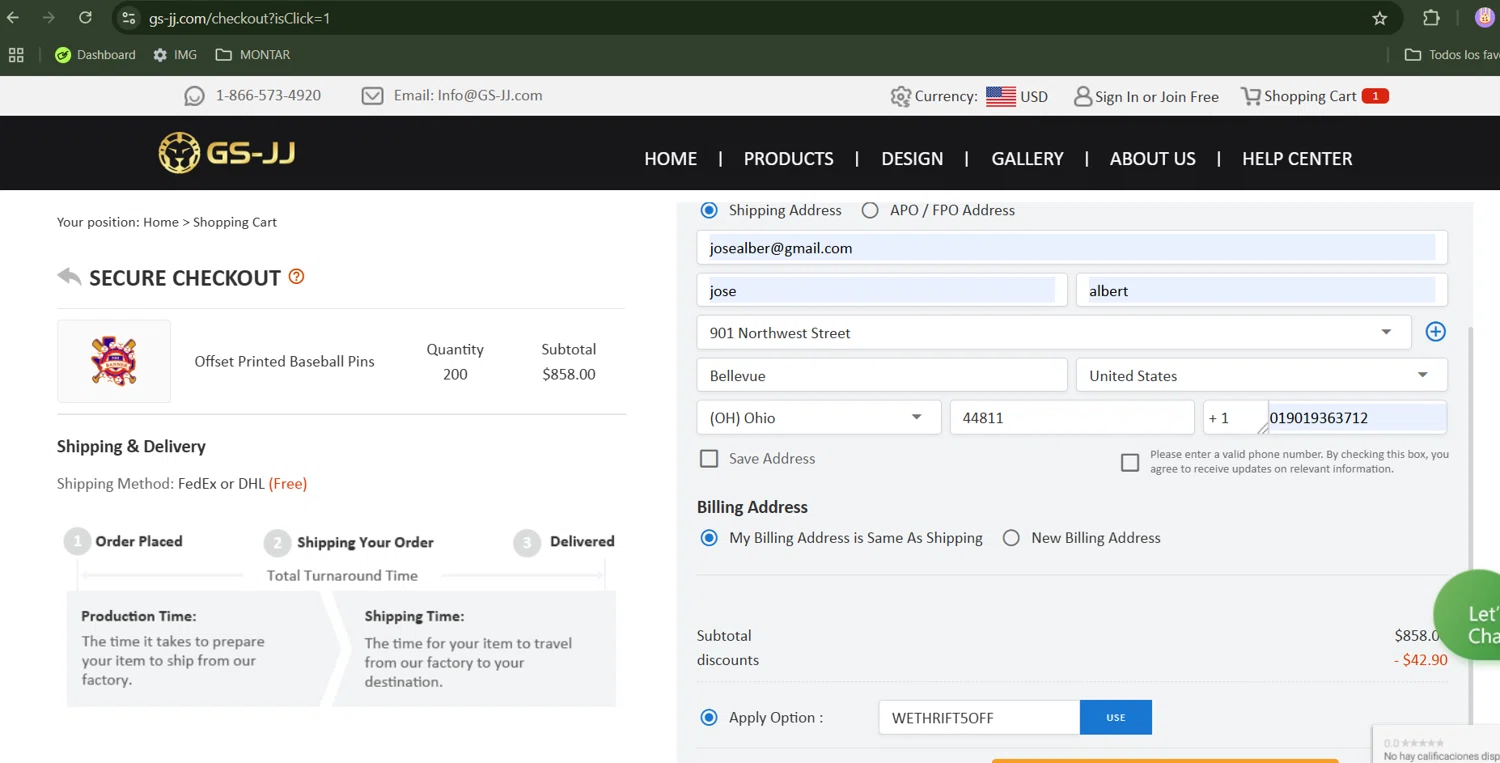 GS-JJ checkout page showing GS-JJ coupon code box | Screenshot taken by SimplyCodes community member on Apr 17, 2025