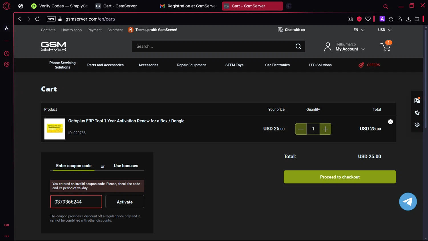 GsmServer coupon code screenshot showing code 0379366244 applied at GsmServer checkout page. Uploaded by SimplyCodes community member comidaparallevar on Mar 19, 2025