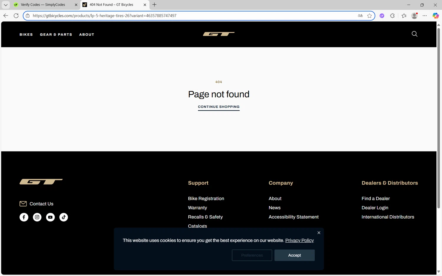 GT Bicycles discount code screenshot showing code HERITAGEHOOKUP applied at GT Bicycles checkout page. Uploaded by SimplyCodes community member Yuyu12 on Oct 28, 2025