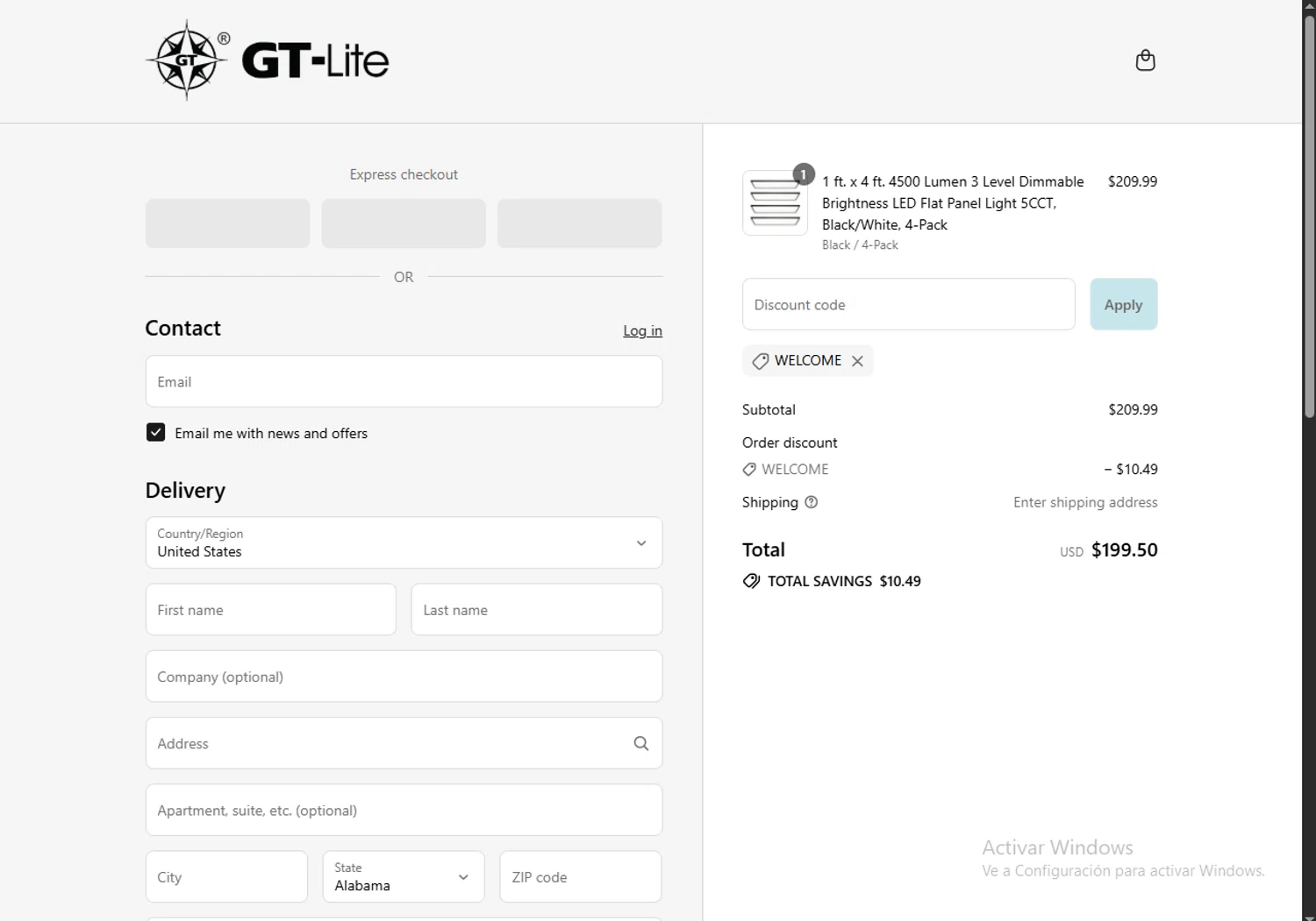 GT Lite promo code screenshot showing code WELCOME applied at GT Lite checkout page. Uploaded by SimplyCodes community member VoucherRanger9105 on Aug 27, 2025