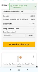 Newsletter10 coupon verification screenshot